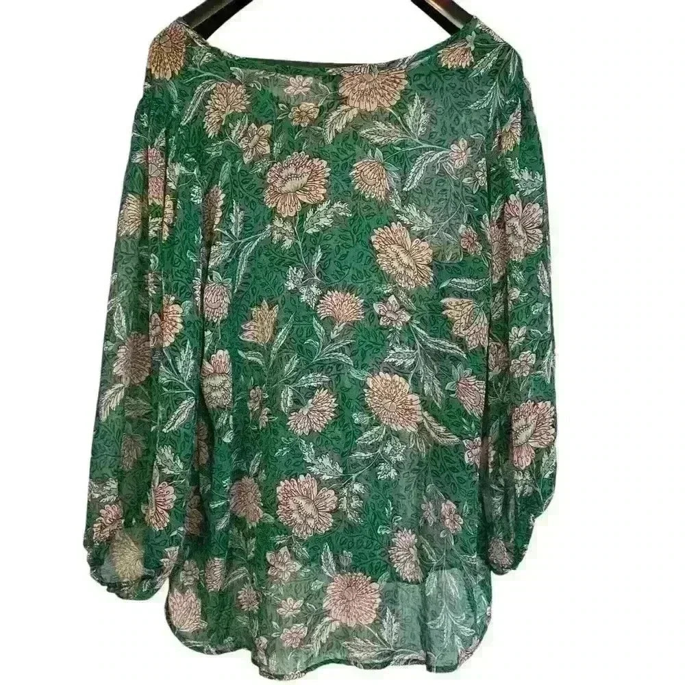 Torrid Chiffon Lurex Button-Up Blouse Size 3x Gre… - image 5